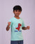 Side profile of Dino-mite mint green kids unisex t-shirt