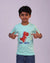 Dino-mite unisex kids t-shirt in mint green – front view